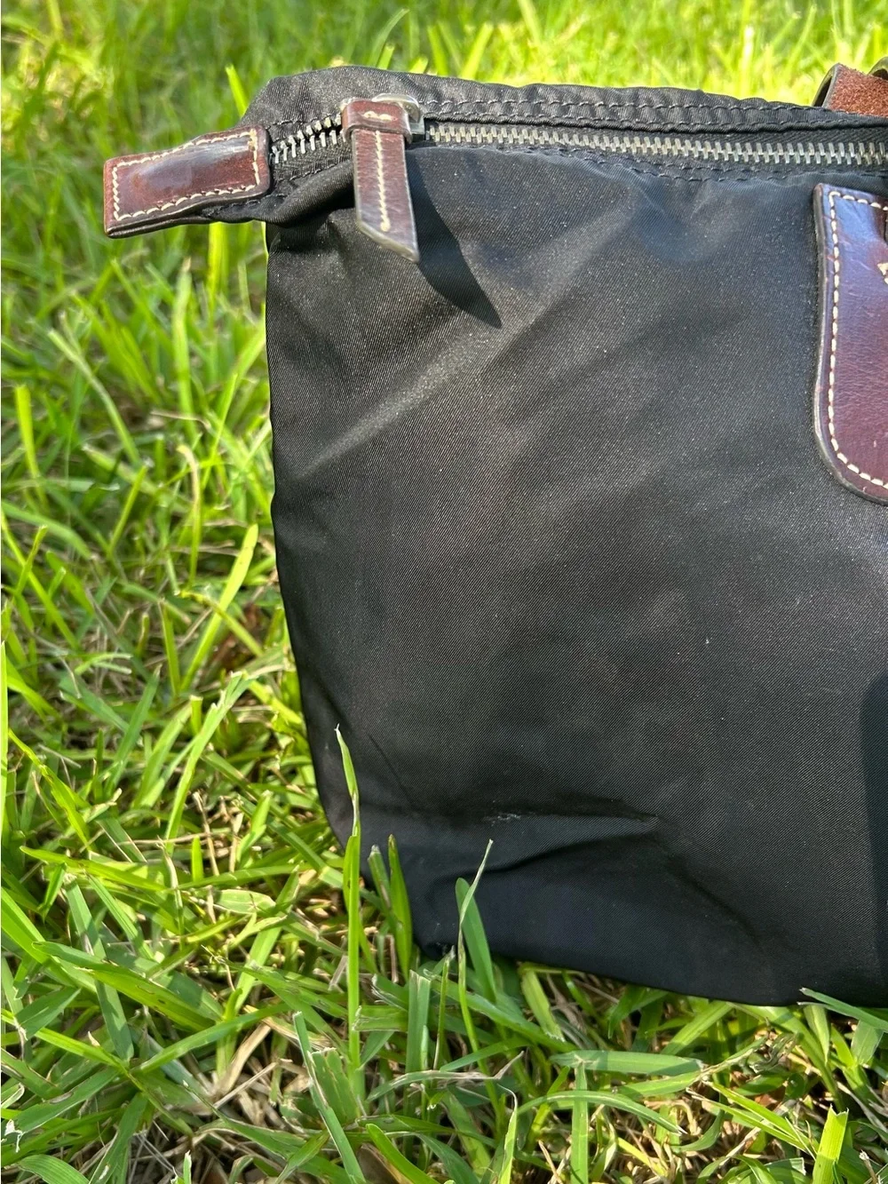 Vintage Dooney & Bourke Black Nylon Duffel with Brown Leather Trim